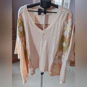 Oli & Hali Embroidered Floral Blouse - Cream and Olive.